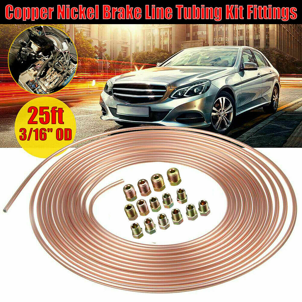 25ft 3/16 Copper Nickel Alloy Brake Line Replacement Tubing Coil and Fitting Kit
