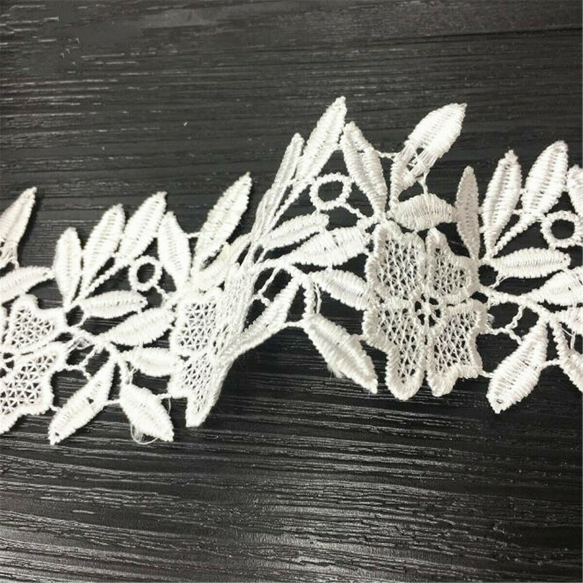 5 Yards White Flower Lace Trim Ribbon Bridal Dress Embroidered Sewing DIY Craft