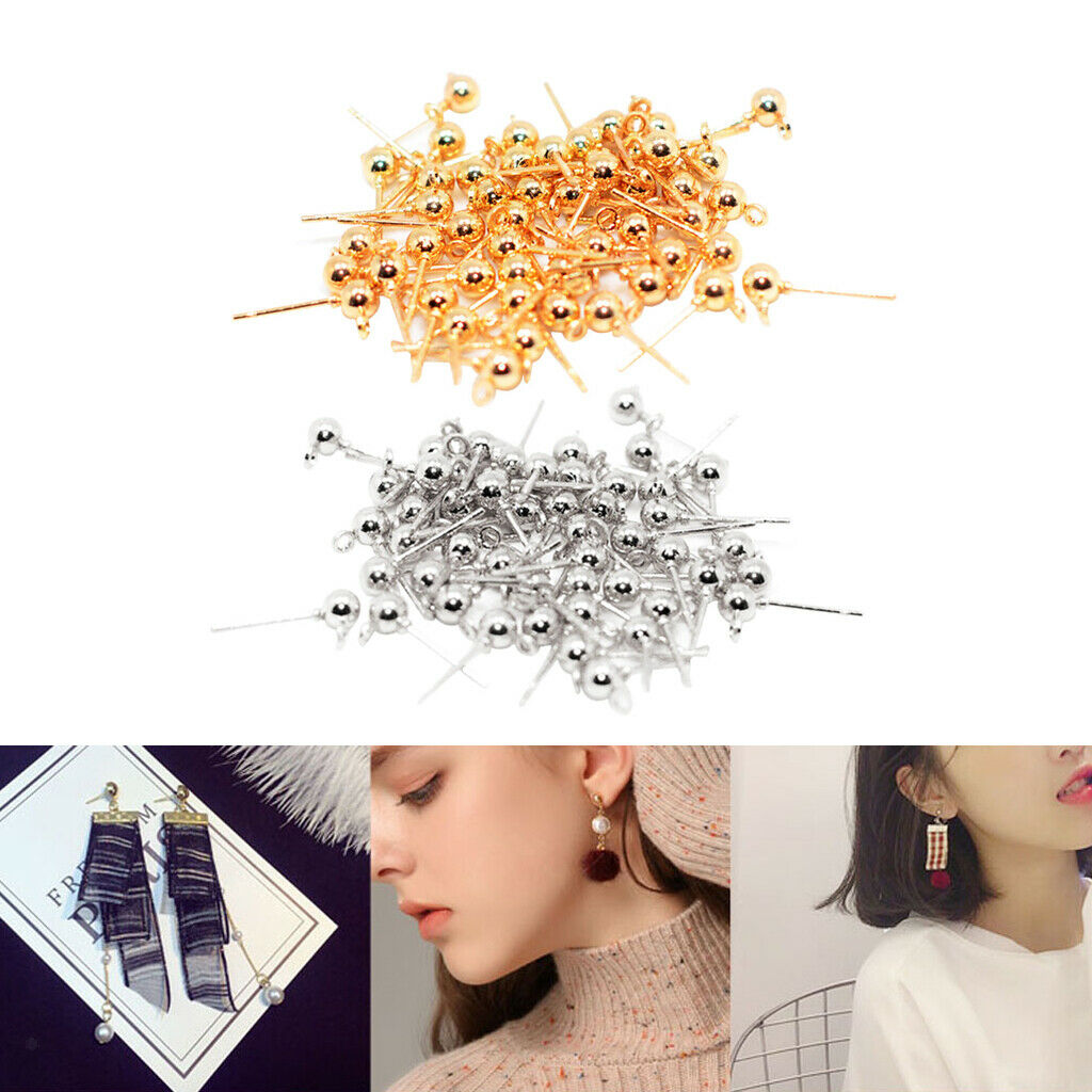 Prettyia 100pcs Copper-plated Ball Loop Earring Ear Post Stud Accessories