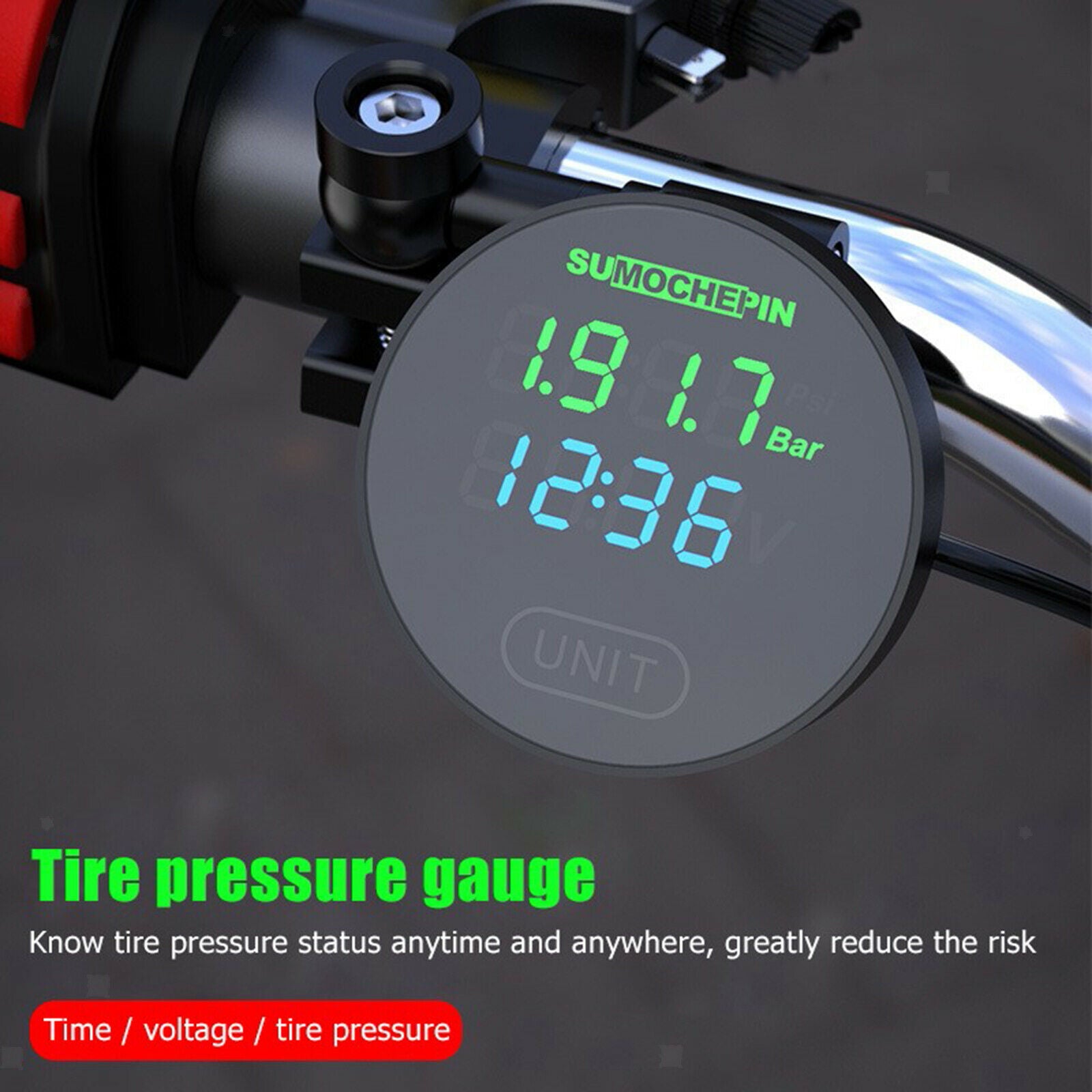 Tire Pressure Monitor Digital LCD Display w/ External Sensors Wireless Black