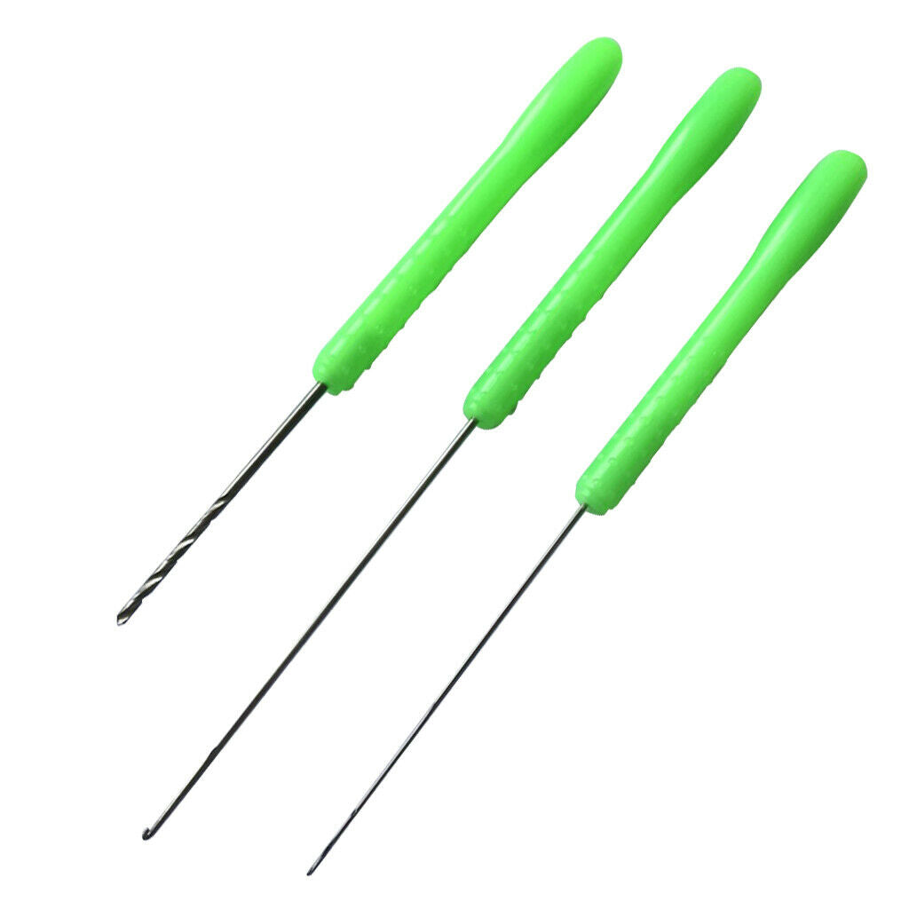 3pcs Fishing Bait Needle Drill Stringer Hook Rig Rigging Tackle Tool Kit Set