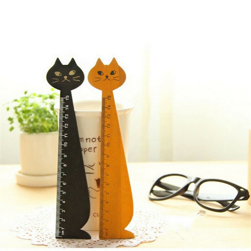 Black Korea  Cat Kitty Face Stationery Wood Ruler Sewing Ruler 1x-PNAT.l8