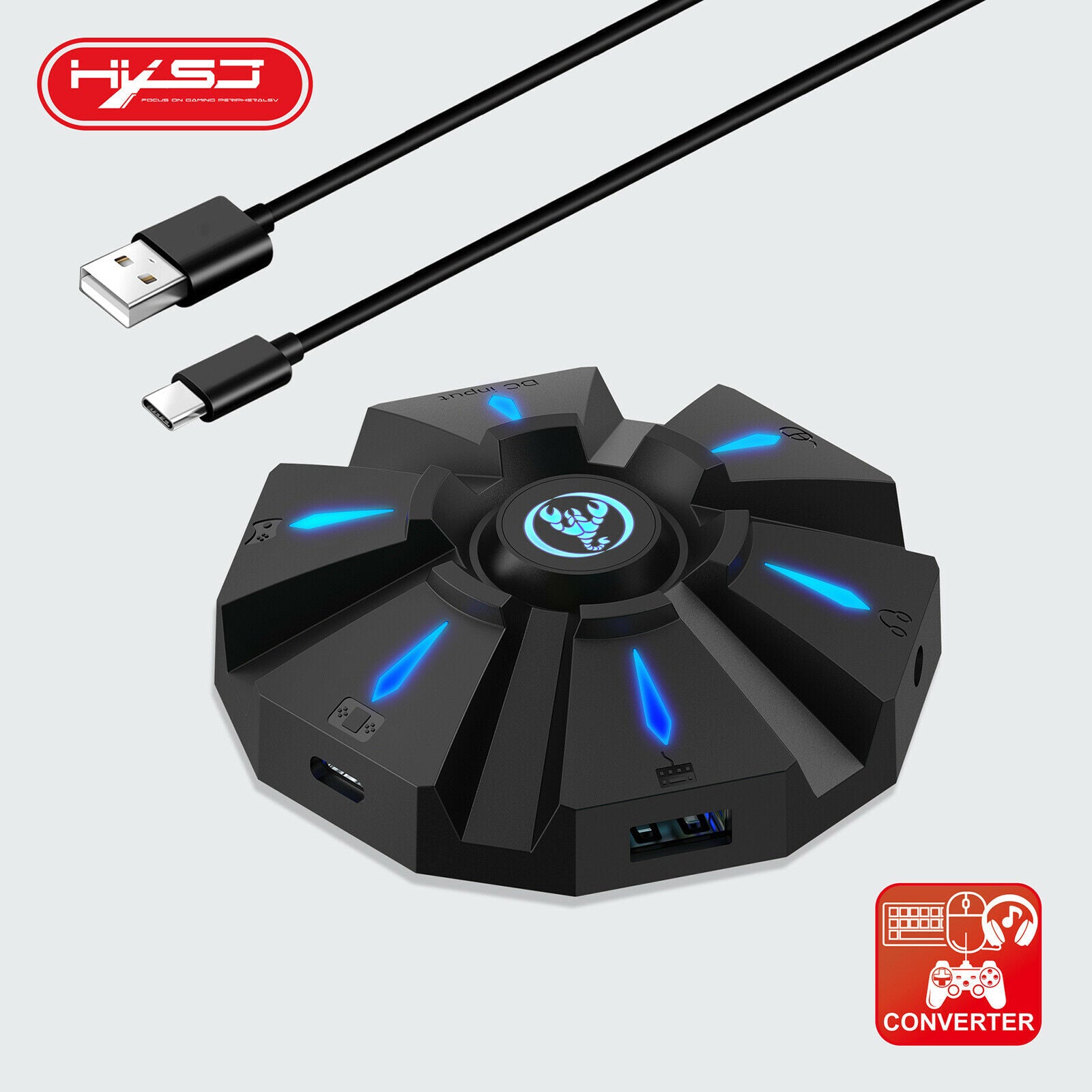 ABS USB Gaming Keyboard Mouse Console Adapter Support Headset Portable USB C