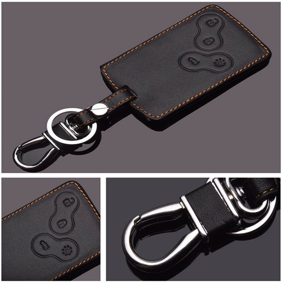 Leather Key Case Cover w/ Keychain For Renault Sandero Scenic Captur Clio Duste