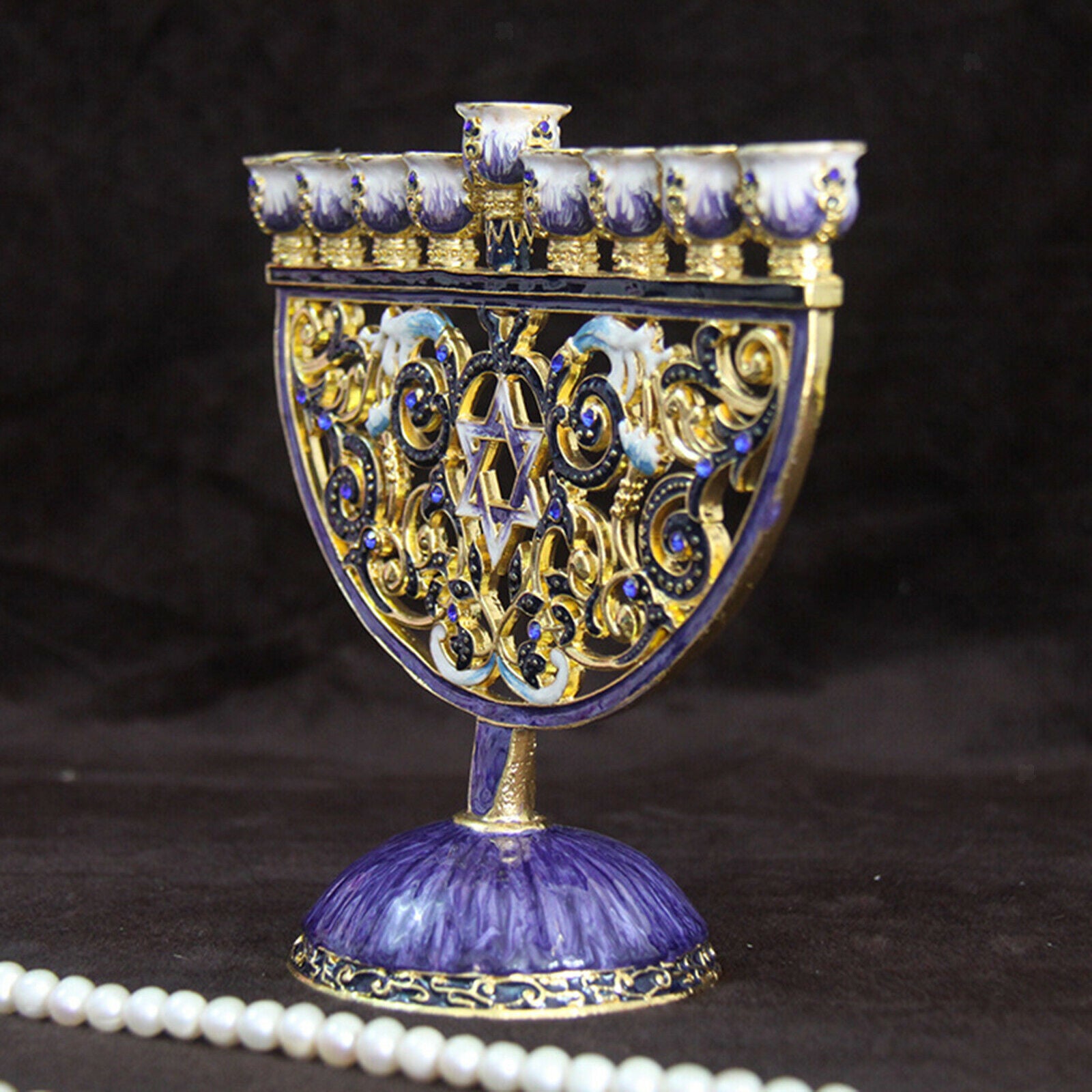 Hand Painted Floral Hanukkah Menorah Candelabra Candlestick Party Festival