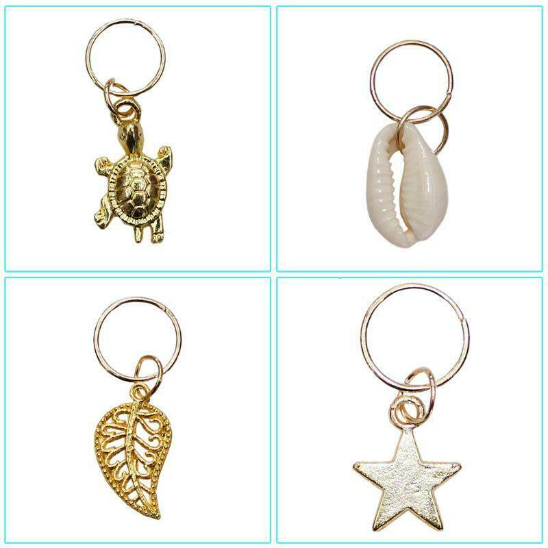120Pcs Hair Braid Rings Metal Cuffs Dreadlocks Beads Shell Leaves Star Cross