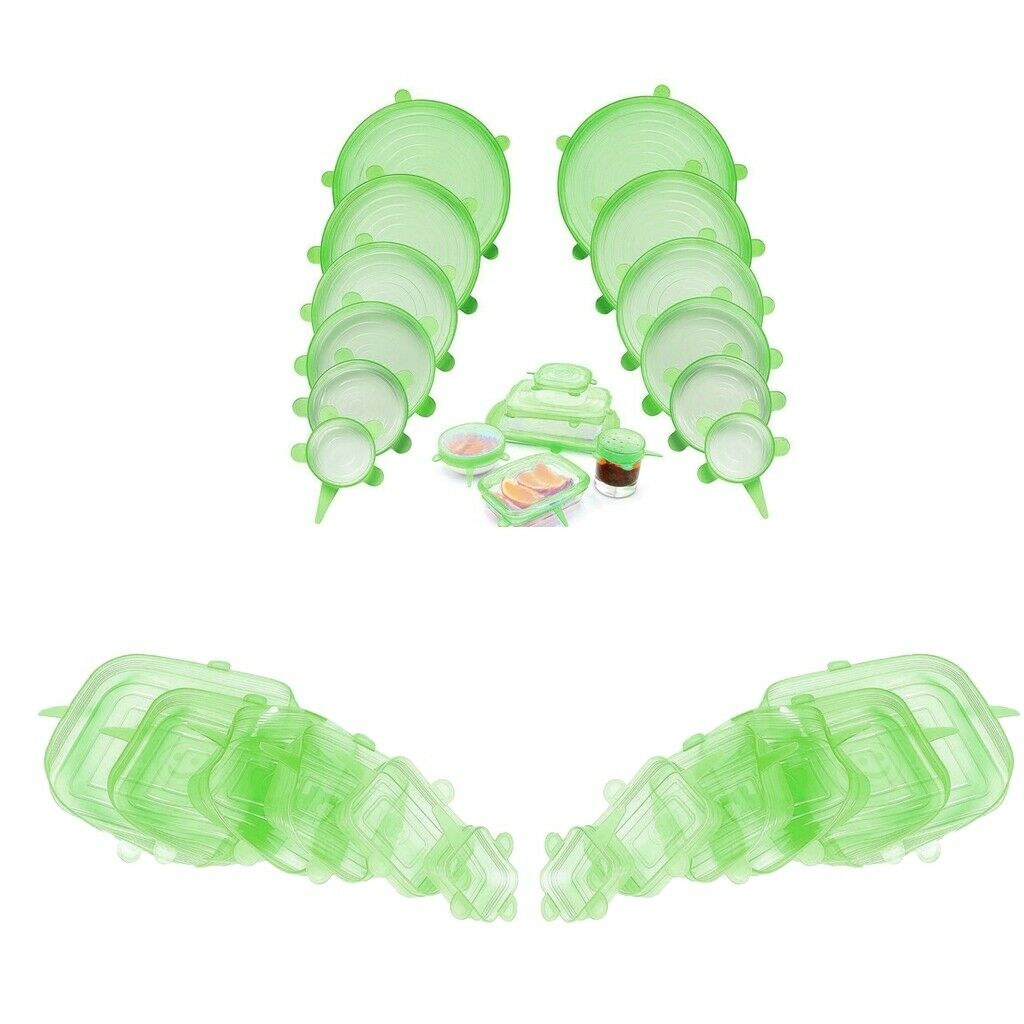 4 Set Green Reusable Silicone Stretch Seal Lids Cup Bowl Covers Fresh-Care