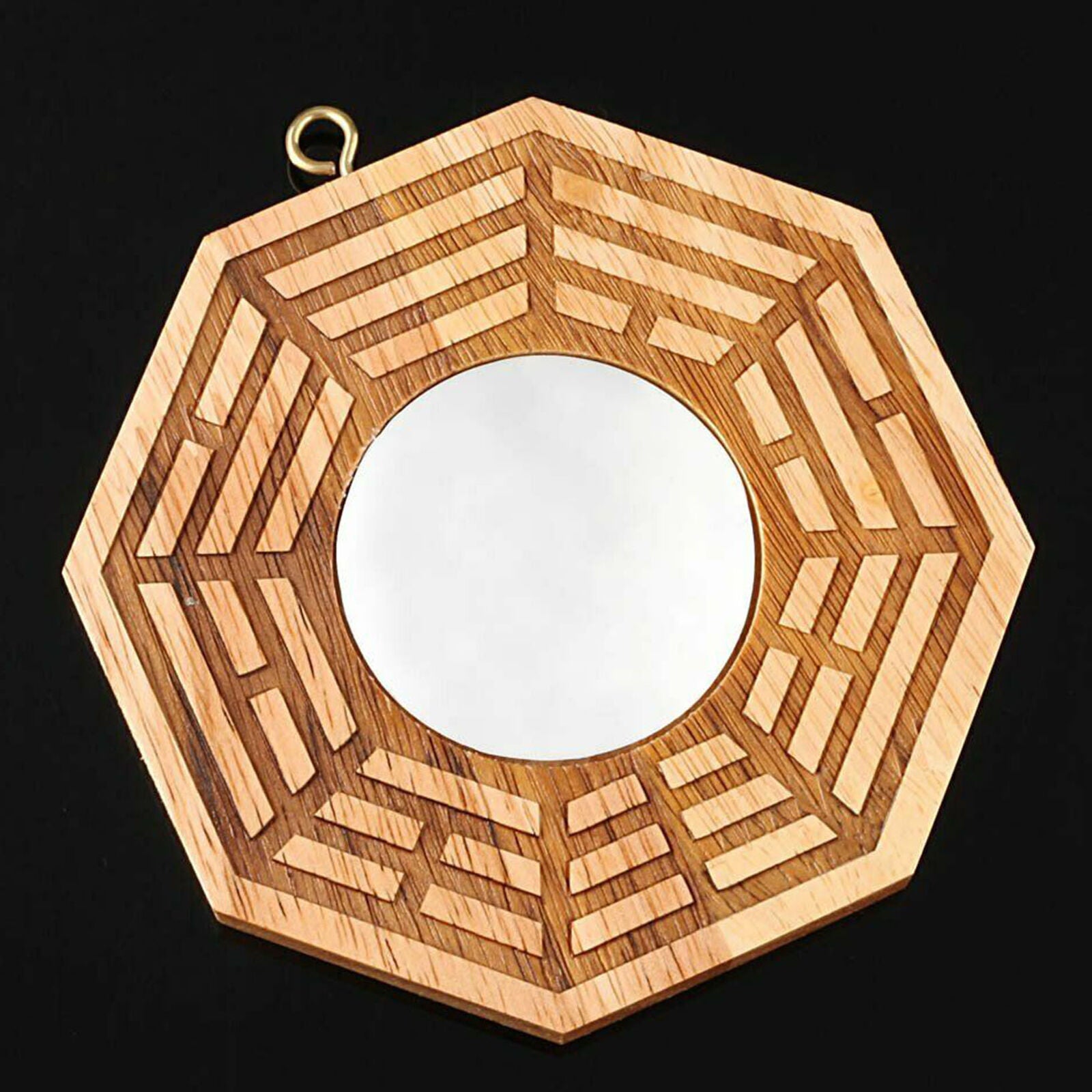 4" Peach Wood Feng Shui Bagua Pakua Mirror Convex Fortune Tai Chi Yin Yang