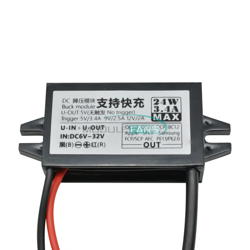 DC 12V 24V to QC2.0 3.0 Fast Charging Waterproof Buck Step down Power Supply 24W
