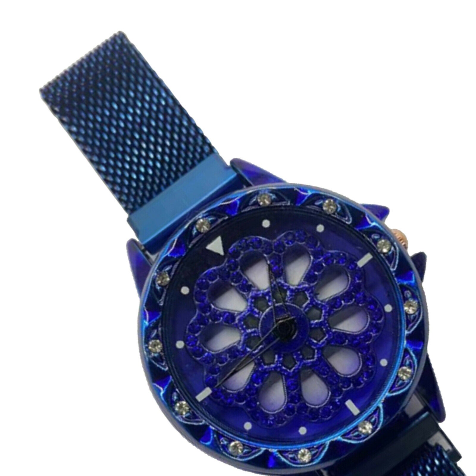 women lucky watch diamante 360 degree rotating dial wristwatch  Blue