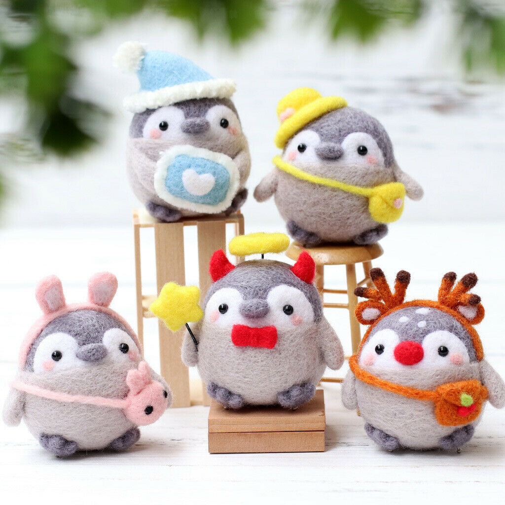 2pcs Craft DIY Penguin Needle Felting Kit 66s Pure Wool Felting Supplies