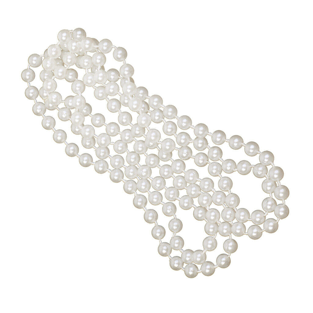 6x Long White Pearls Necklace Flapper Girl Ball Fancy Dress Costume Decor