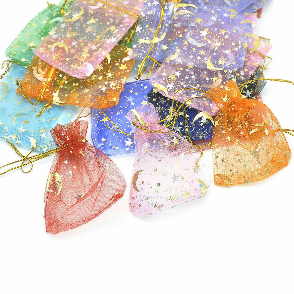 100Pc/set Moon Star Organza Gift Bags Wedding Jewelry Drawstring Party Pouches