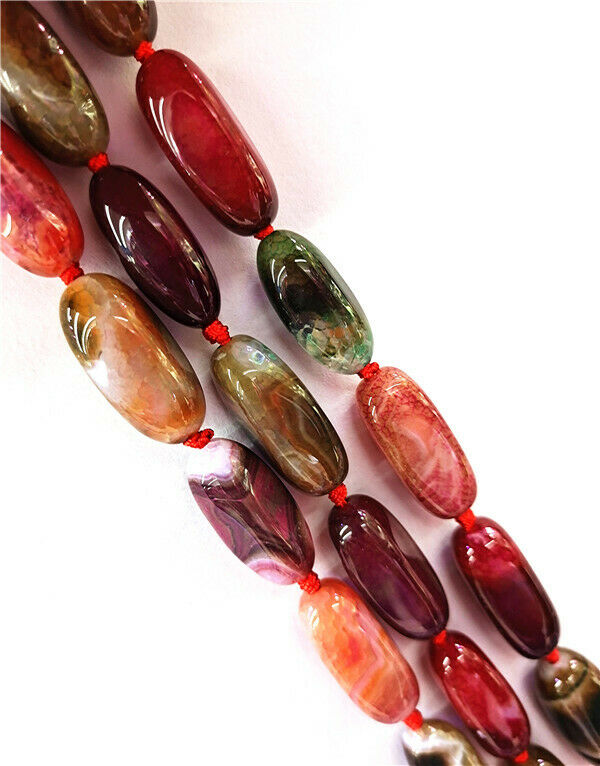 1 Strand 28x12mm Colorful Dragon Veins Agate Rectangle Loose Beads 15.5" HH8468