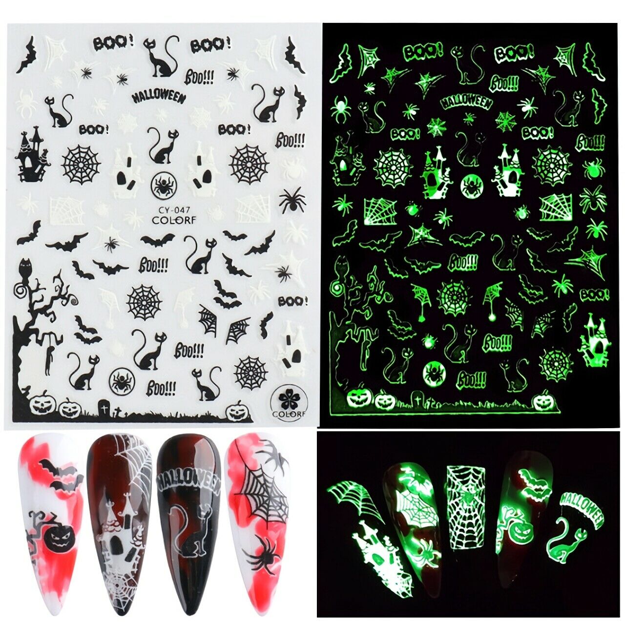 6pc/Set Halloween Luminous Nail Art Stickers Patterns for Women Girls Decoration