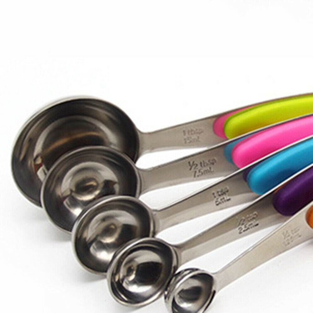 5Pcs Stainless Steel Measuring Cups Measuring Spoons Set Baking Teaspoon Kitchen