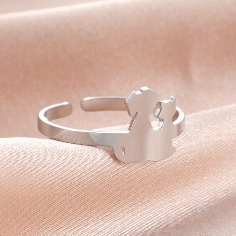 Cute cartoon niche design stainless steel steel color dog cat pattern open ring