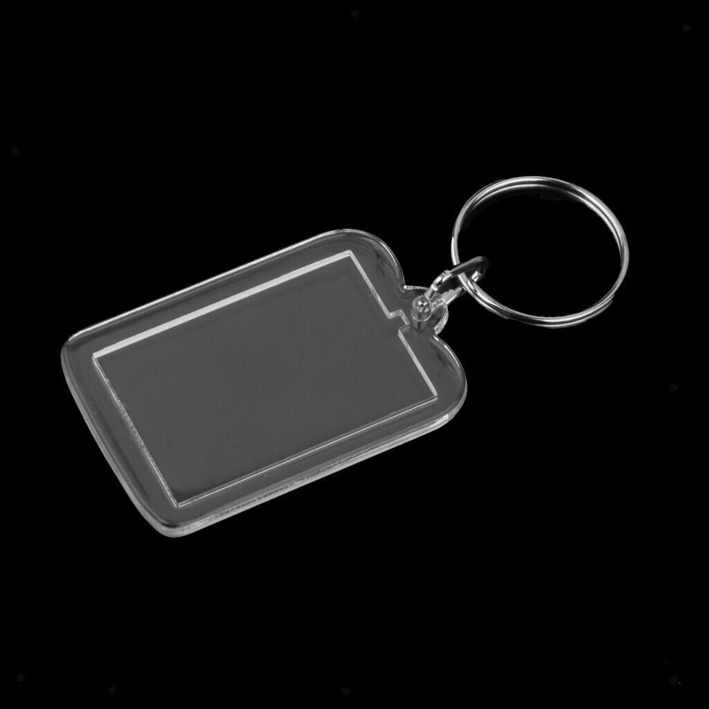 100 Packs Rectangular Acrylic Photo Picture Frame Key Ring Keychain DIY
