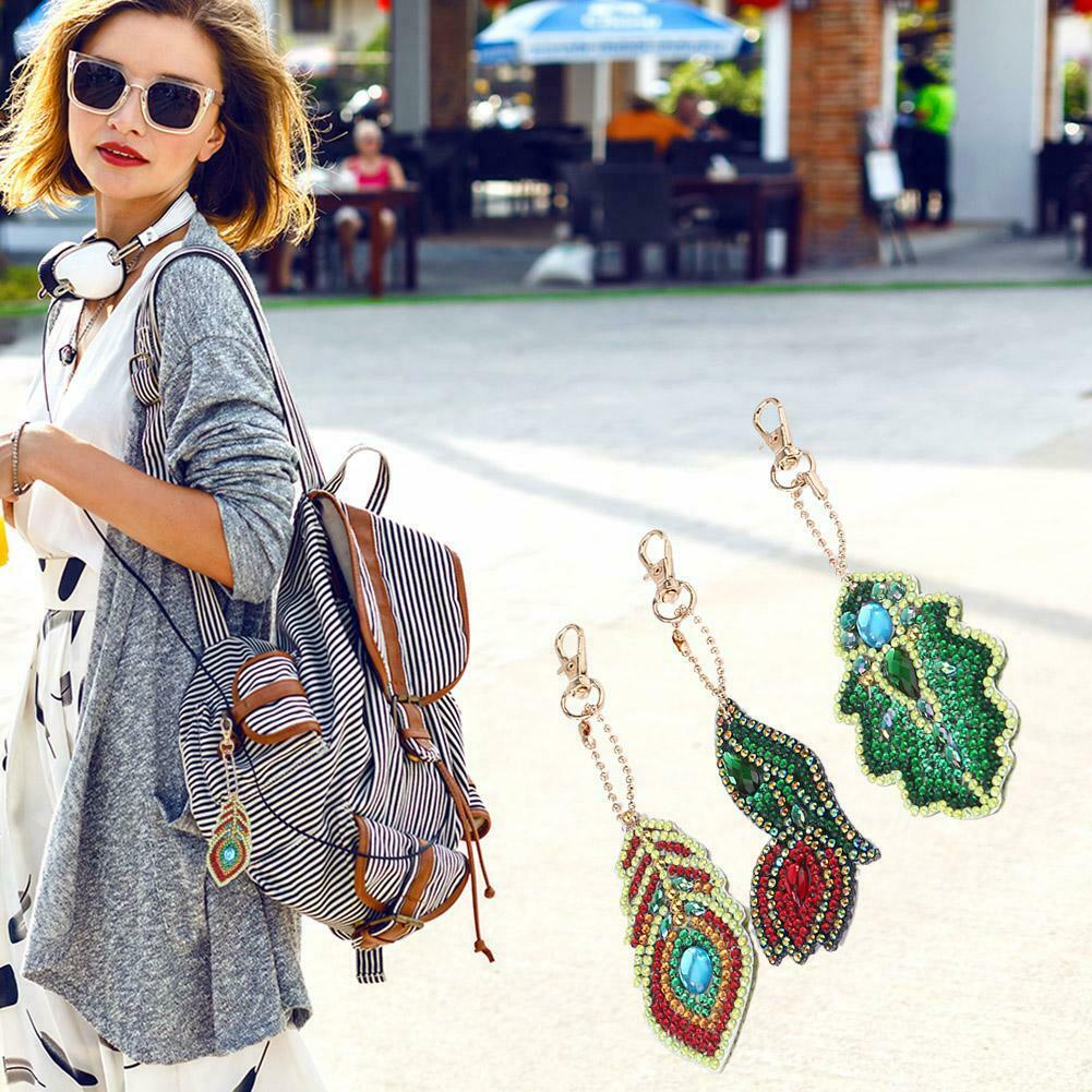 3pcs DIY Full Drill Special Shaped Diamond Painting Bag Keychains Pendant @