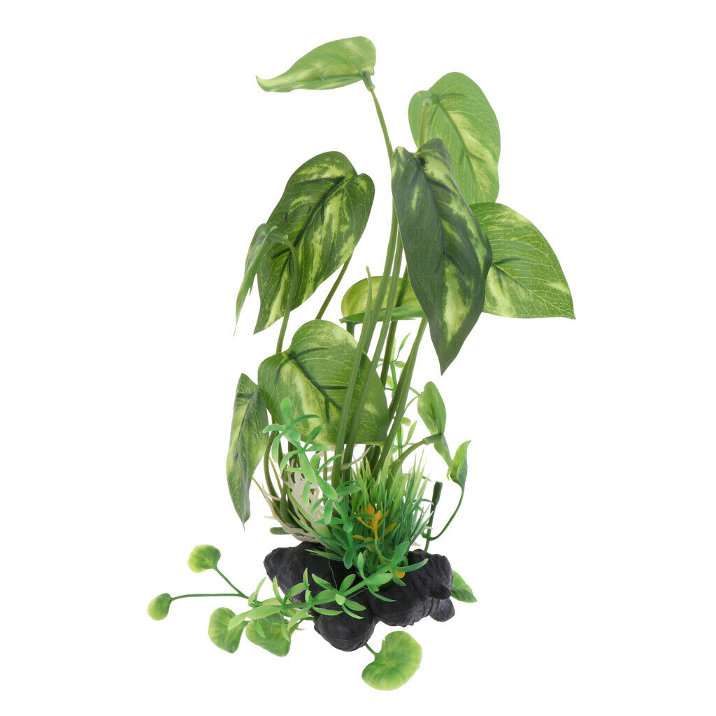 2Pcs Artificial Fish Tank Vivarium Ornaments Reptile Habitat Plants Green