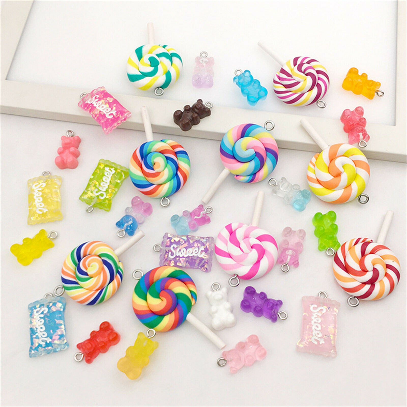 32 Pcs Mixed Candy Lollipop Bear Shape Charm for Earring Bracelet Jewelry Making