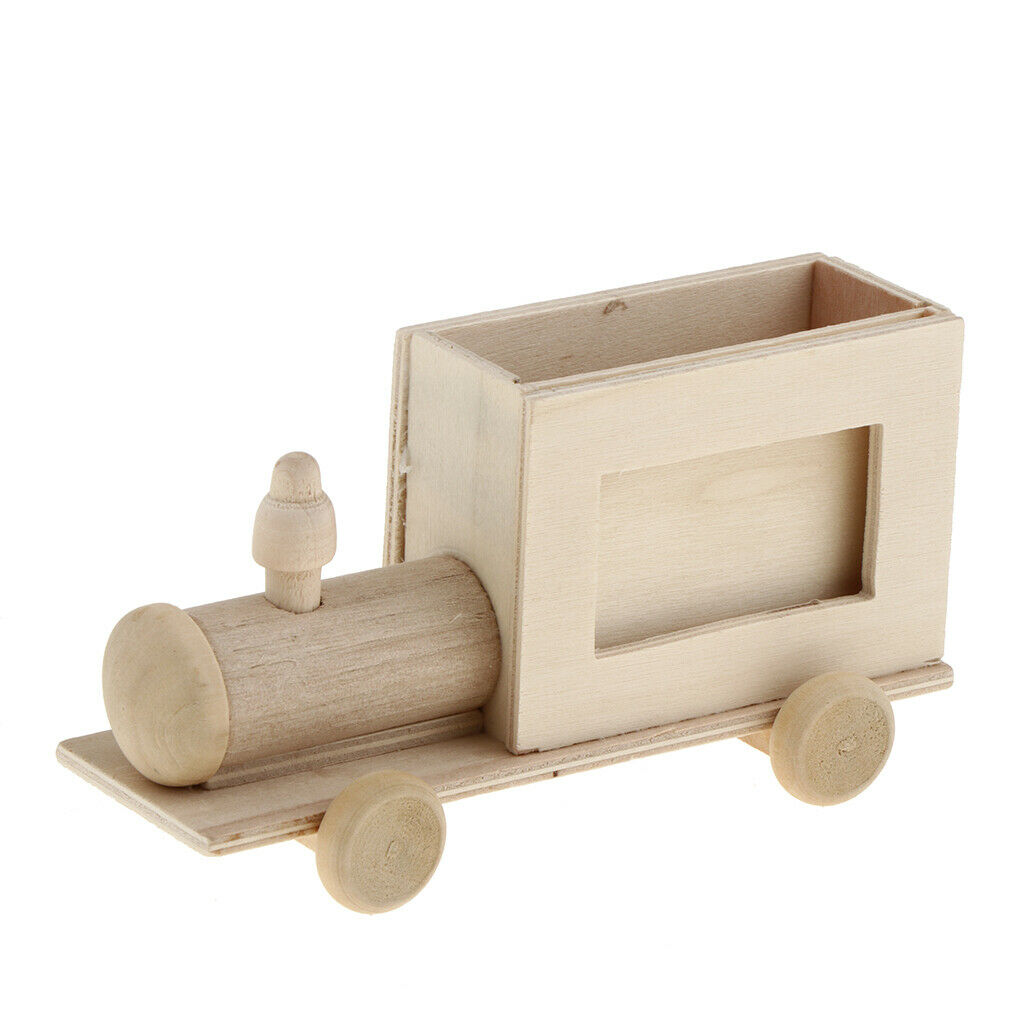 2Pcs Wooden Train/Car/House/Photo Frame Shapes Unfinished Wood Pen Holder Kids