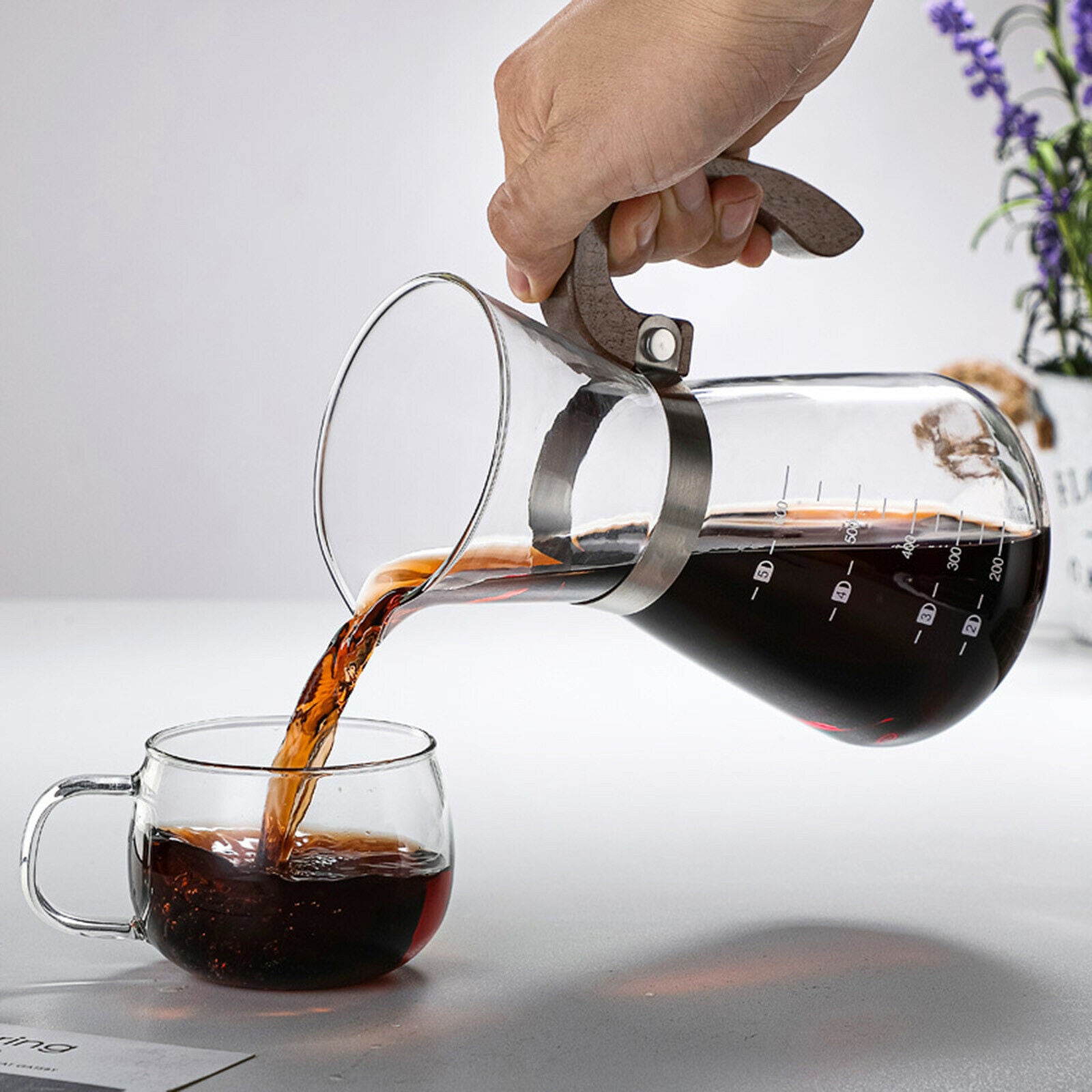 600ml Pour Over Coffee Maker w/ Filter Funnel Manual Coffee Brewer Portable