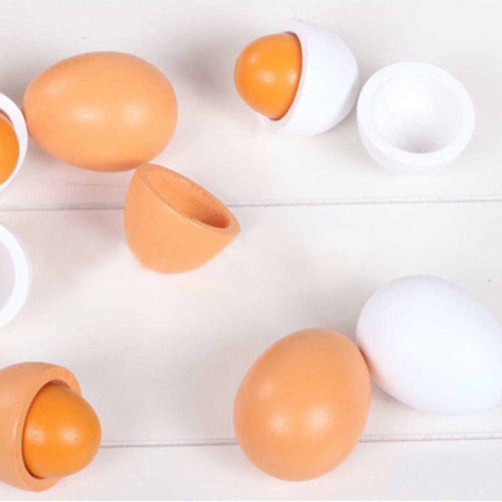 6PCS Wooden Eggs Yolk Pretend Play Kitchen Food Cooking Kids Children Baby BDAU