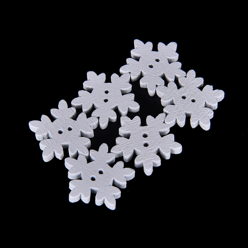 100Pcs White Snowflake DIY Wooden Buttons for XMAS Decor Scrapbooking Craf.l8