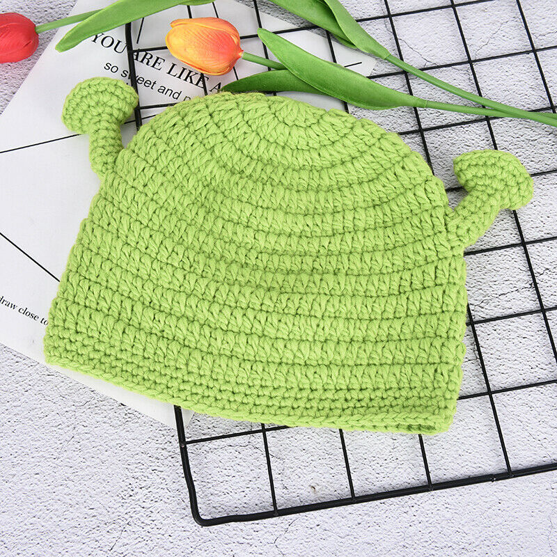 Unisex Balaclava Monster Shrek Wool Winter Knitted Hats Green Party Funny C Gy