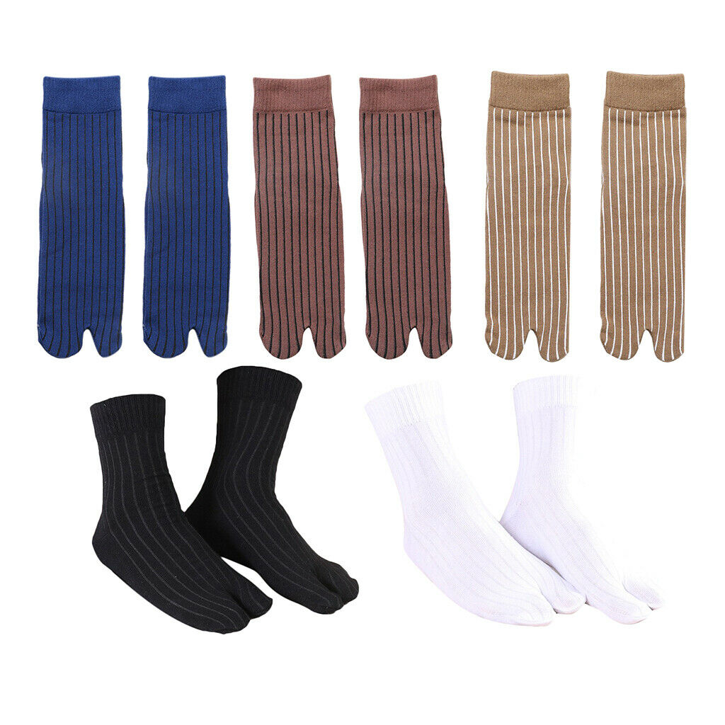5 Pairs Men Women Cotton Ankle Crew 2 Toe Socks Stripes Japanese Tabi Socks