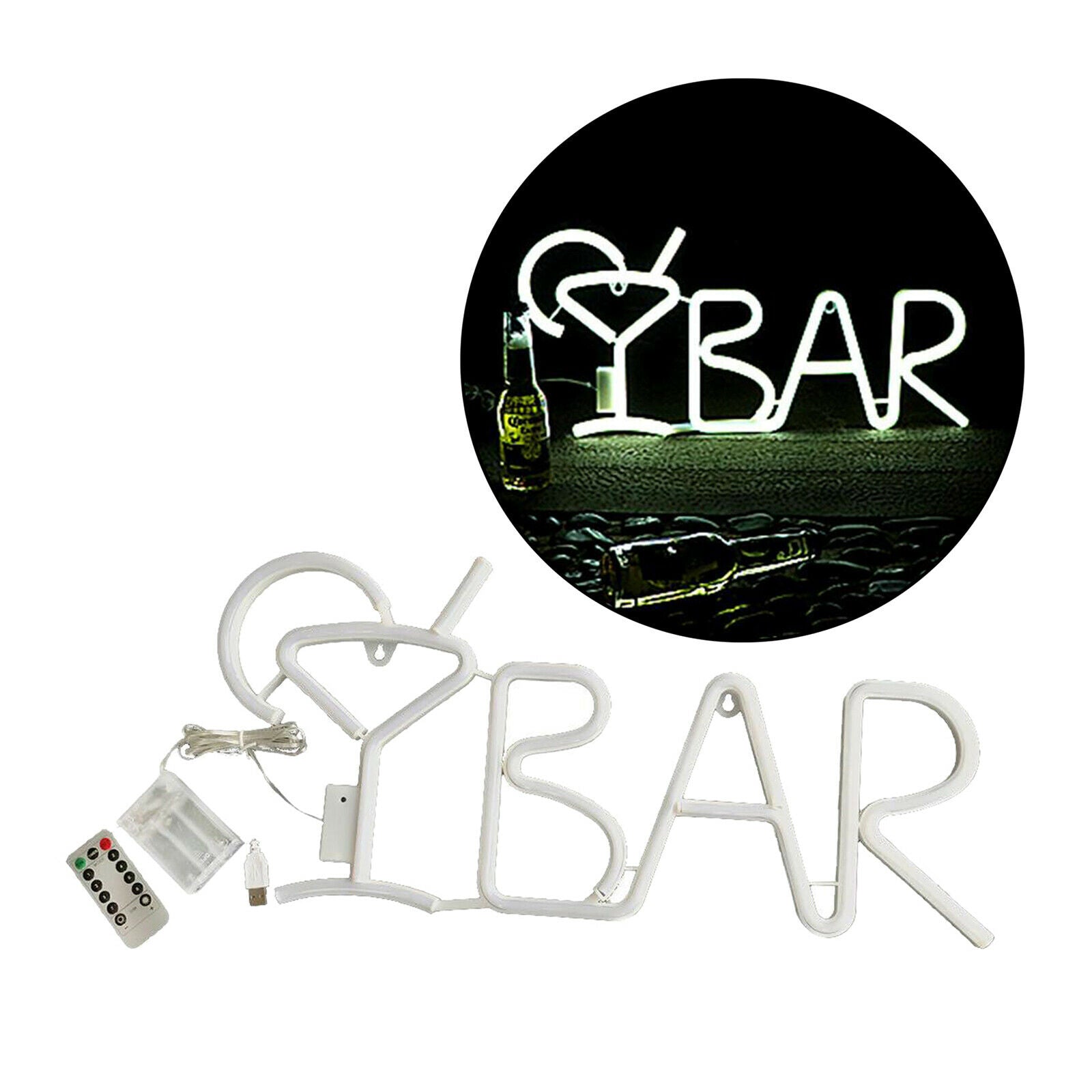 USB/Battery BAR LED Neon Light Signs Wall Lamp Party Home Decor White