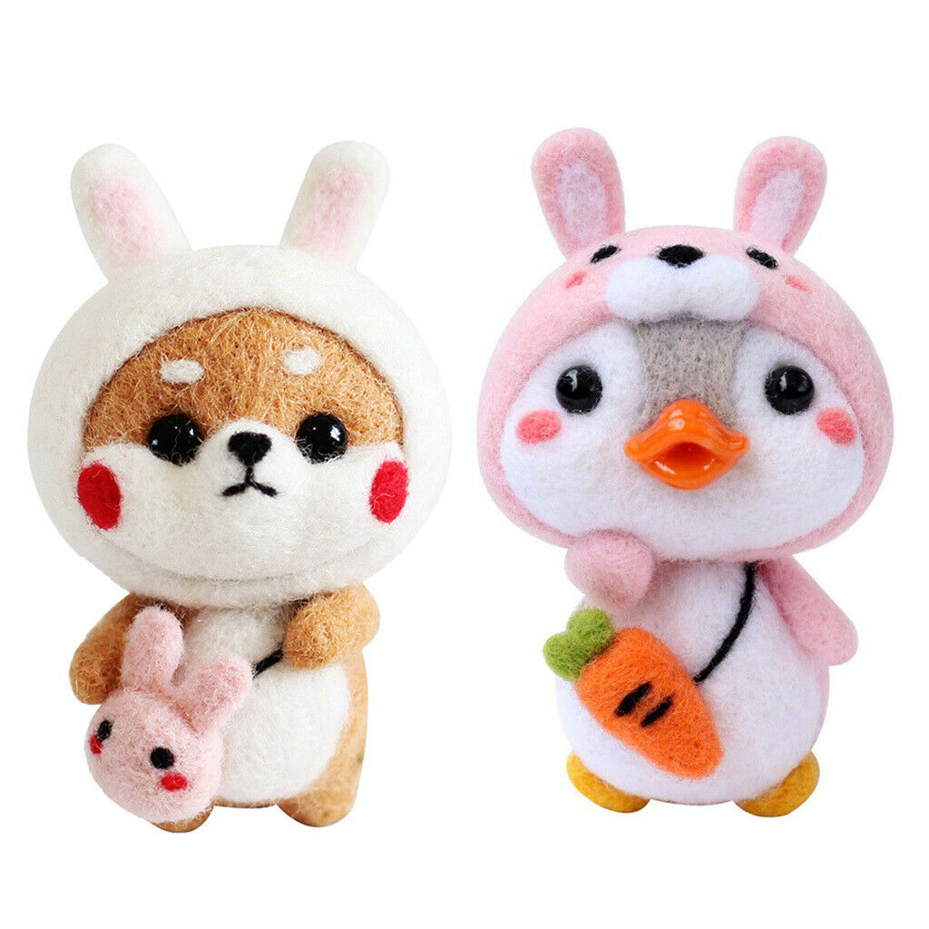 2 Pack Cute Dog Penguin Needle Felting Kits Wool Crafts DIY Needlework