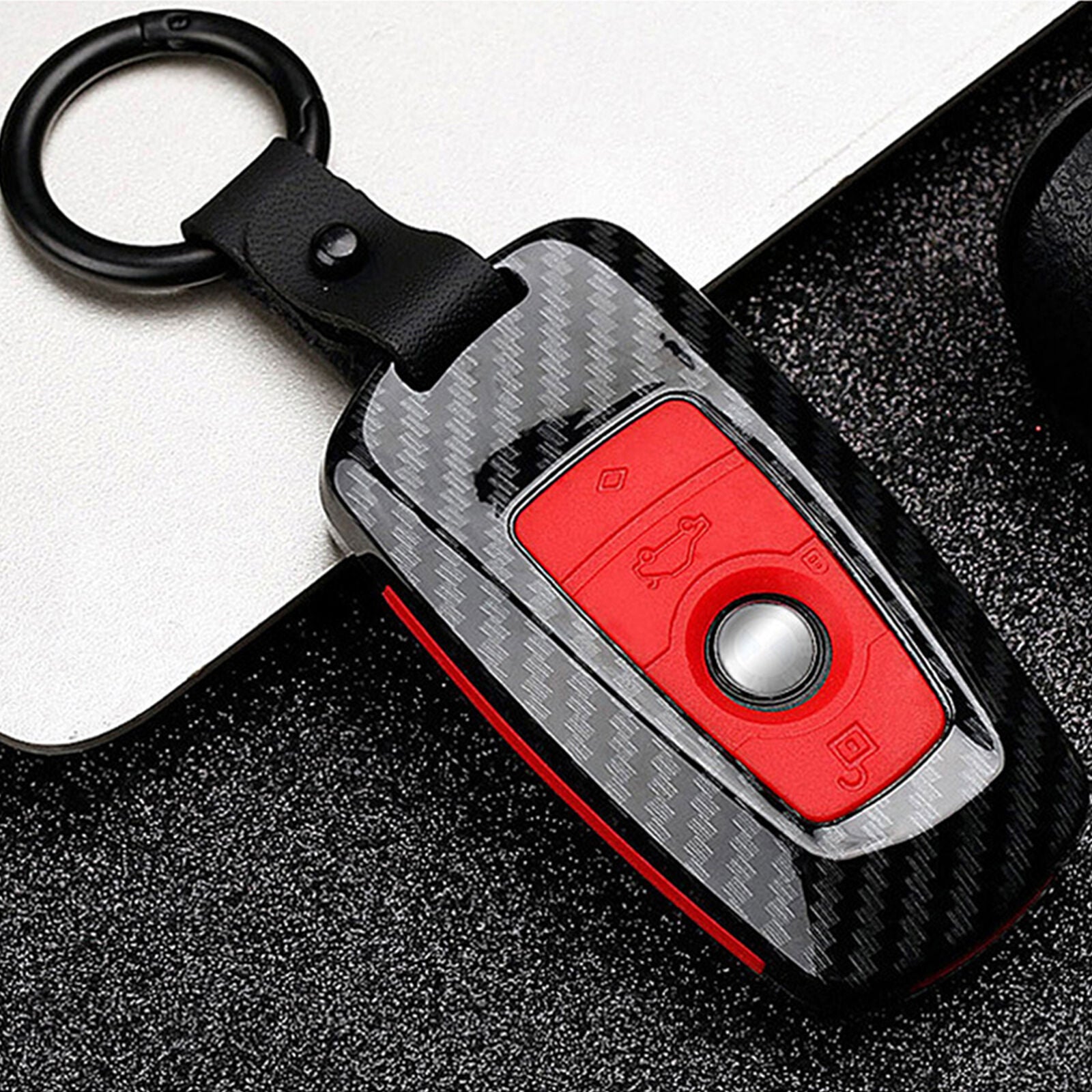 For BMW 1/2/3/4/5/6/7 Series Car Carbon Fiber Red Remote Key Case Cover Shell