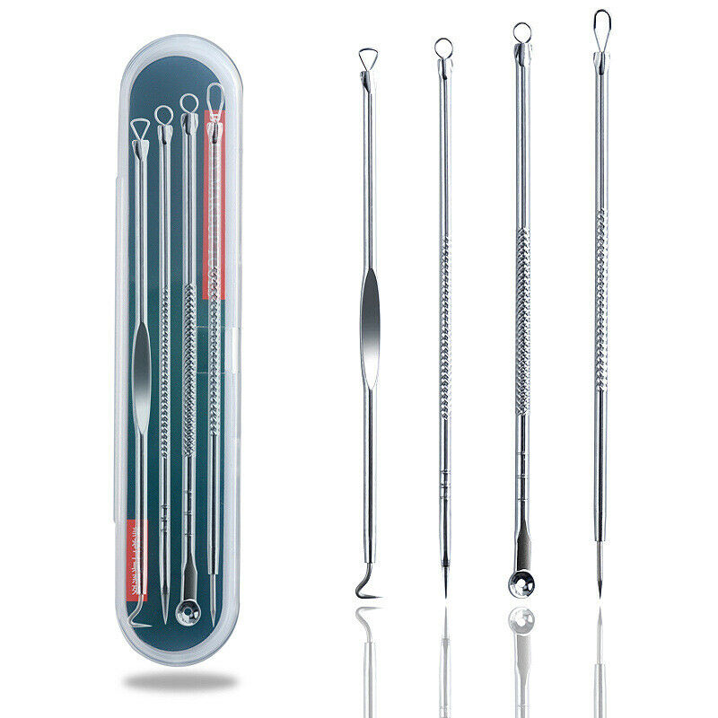 4pcs Stainless Steel Acne Removal Needles Pimple Blackhead Remover Tools Spoonï¼