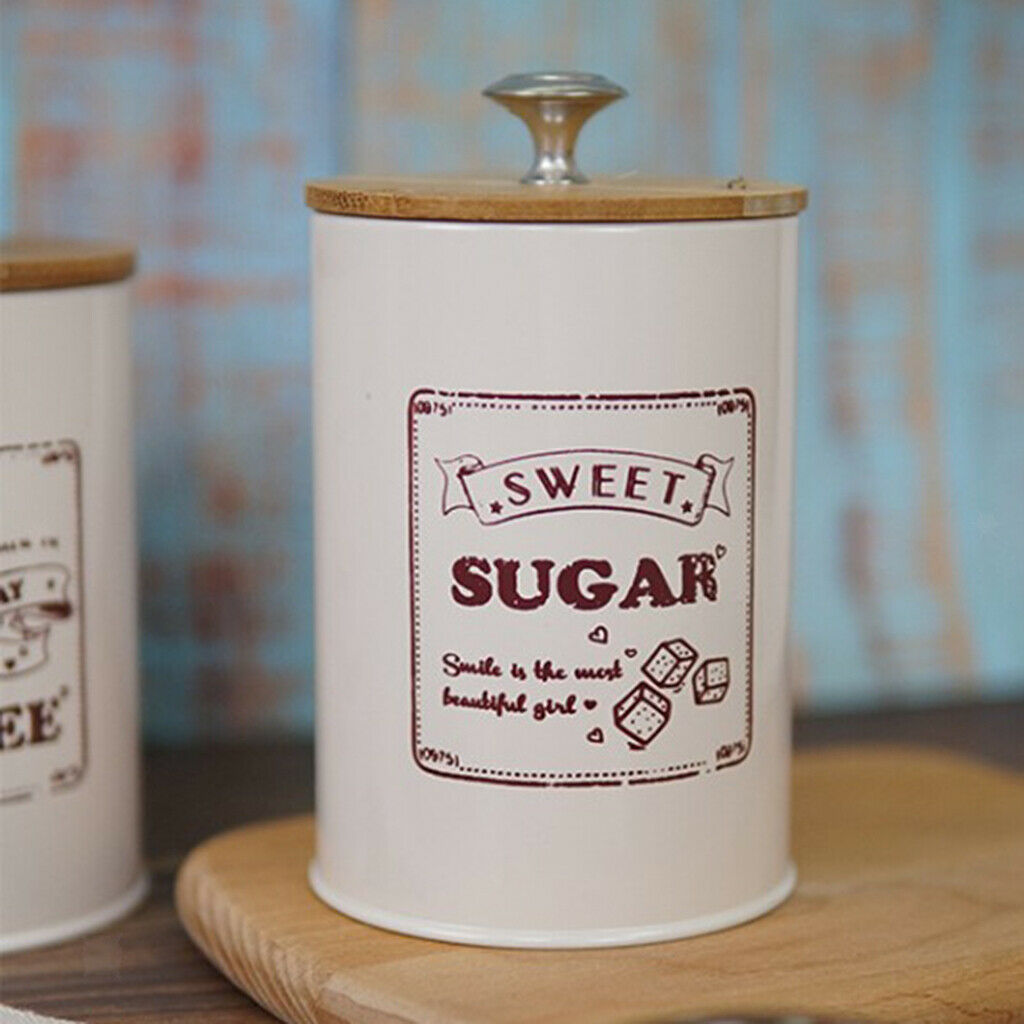 3x Retro Tea Coffee Sugar Canister Kitchen Storage Container Jar Tins w/ Lid