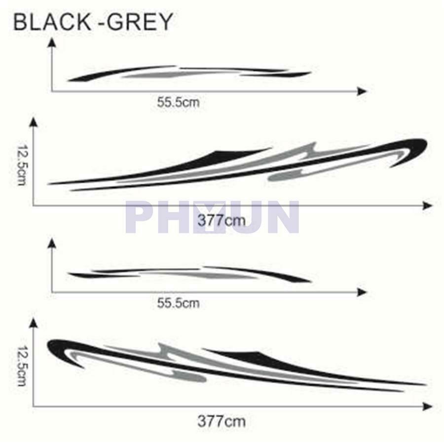 2x Car RV Side Body Decals Stripes Stickers Sports Styling Decoration Black+Gray