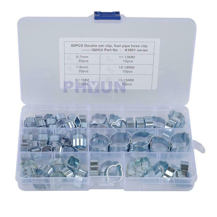 80PCS Double Ear Clamps O Clips Mikalor Water Fuel Air Hose 5-18MM 6 Sizes