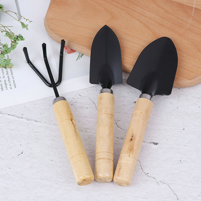 3Pcs/set Mini Garden Tool Sets Shovel Rake Spade Bonsai Tools Set Wooden .l8