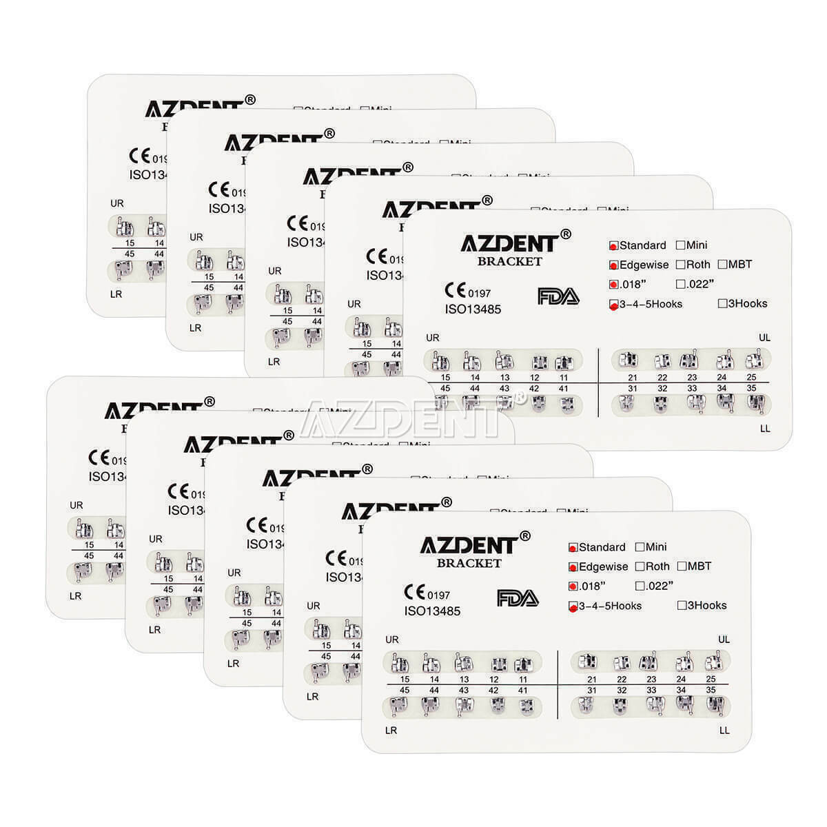 10 Packs Dental Orthodontics Brackets Standard Edgewise Slot .018" w/3-4-5 Hooks