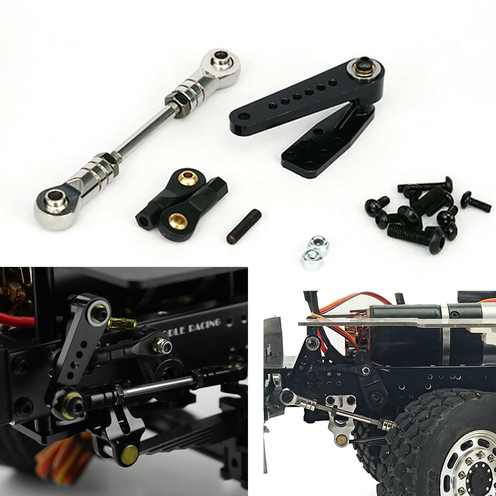 For LESU 1/14 6x6 6x4 4x4 RC Tractor Trucks Axis Alloy Arm Steering Servo Part