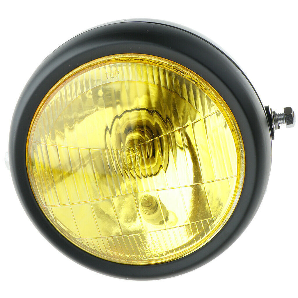 Retro Shell Motorcycle Clear Lens Headlight with Trim Ring Black+Golden