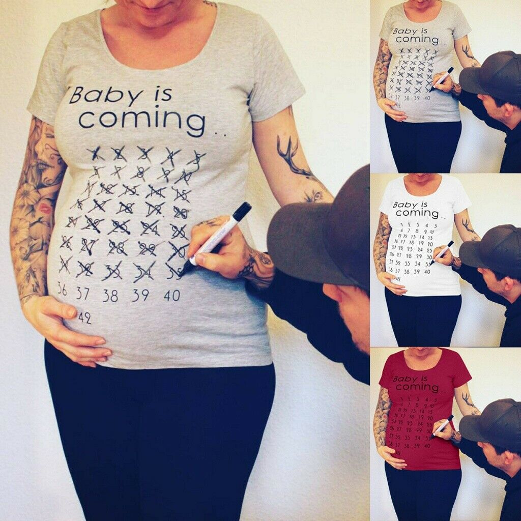 Women Pregnant Maternity Tops O-Neck Letter Print Summer Vest Blouse T-Shirt