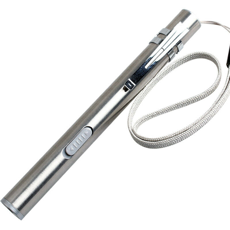 Portable LED Flashlight Pocket LED Lamp USB Rechargeable Stainless Steel Sliver