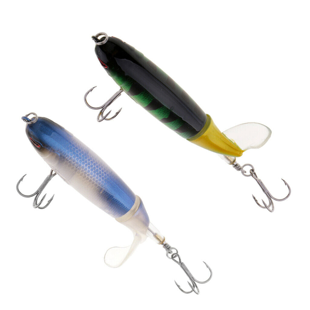 2pcs Plastic Whopper Popper Fishing Lures Floating Topwater Hard Baits Blue &