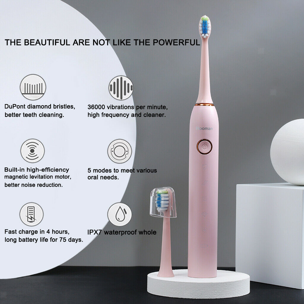 Rooman H5 Electric Toothbrush Deep Cleaning Brush with Head Pink