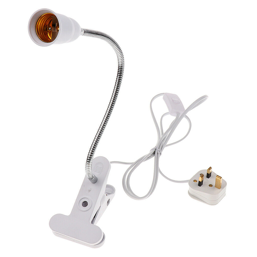 E27 Flexible Clip on Switch LED Light Lamp Bulb Holder Socket Converter UK