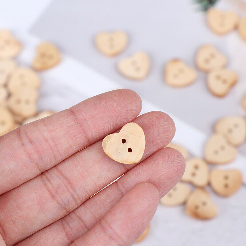 100pcs Heart Shaped Wooden Buttons Natural Sewing Buttons Craft Clothes De DD