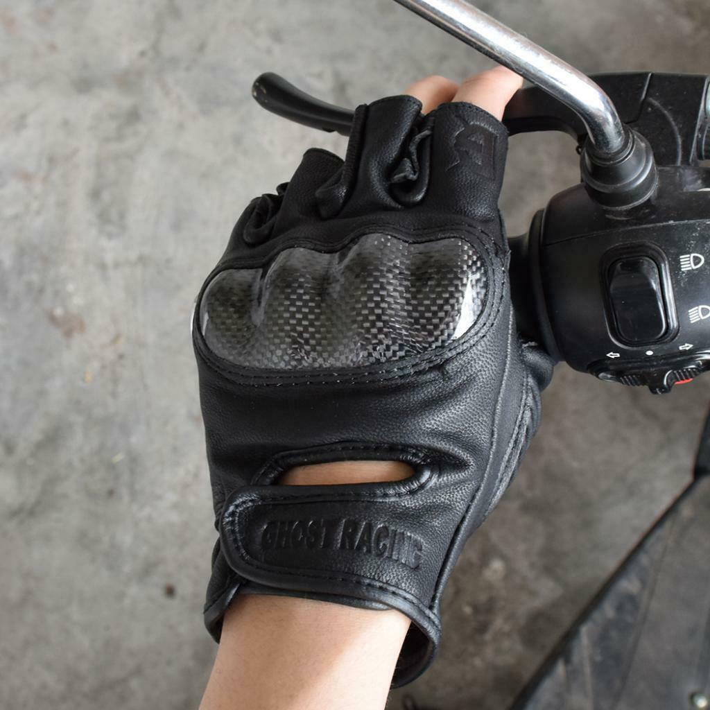 Carbon Fiber Motorcycle Half Finger Gloves Motorbike Ride Fingerless XL