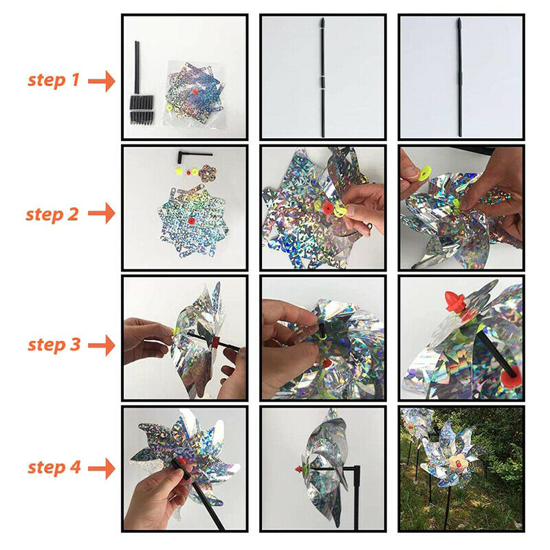 1pc Bird Repeller Pinwheels Reflective Sparkly Bird Deterrent Windmill ProteSJ